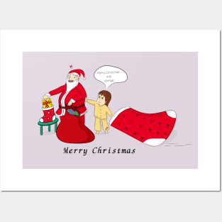 Merry Christmas Santa Claus with a cute little girl Posters and Art
